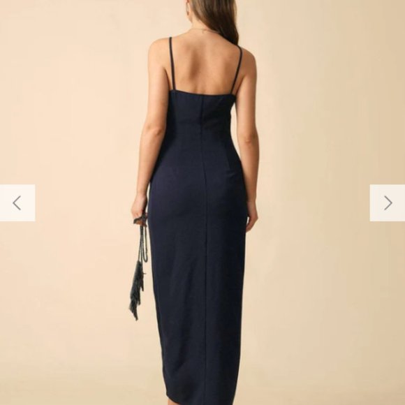 Rihoas The Ruched Slit Bodycon Maxi Dress, Navy, Large - Picture 2 of 4